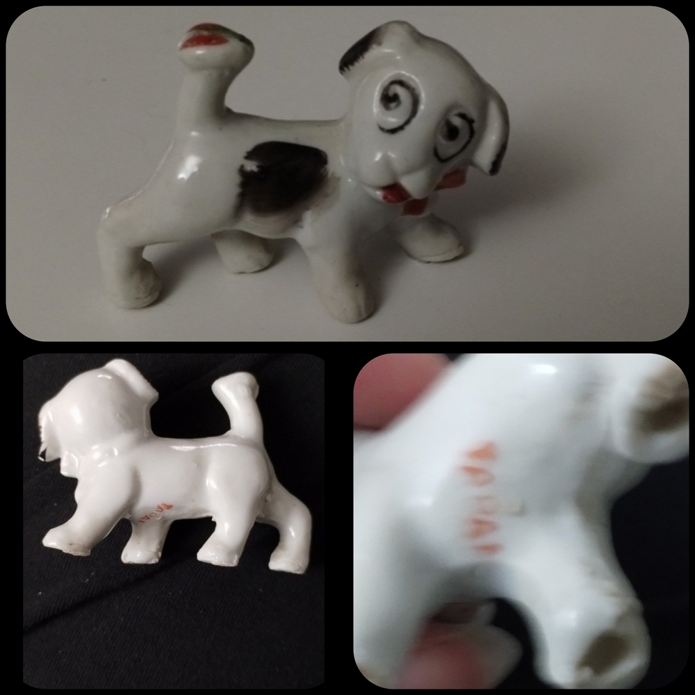 FIGURINE antique Vtg porcelain dog puppy Japan white black